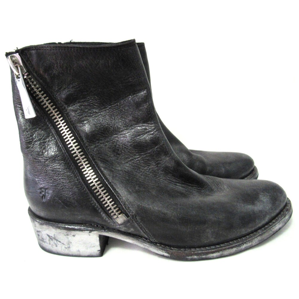 Frye Silver & Black Zip Side Demi Ankle Boots Size 7.5 B EUC